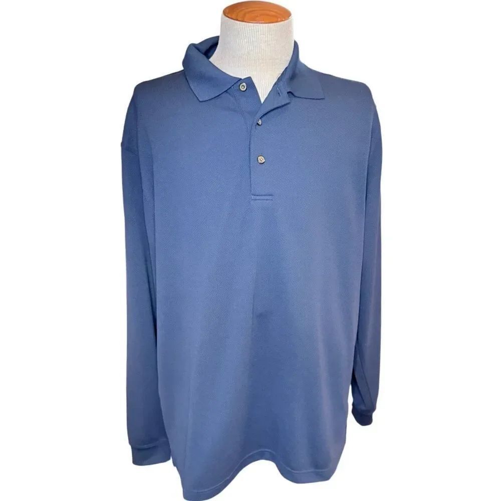 Grand Slam Performance Men’s Golf Polo XL Blue Long Sleeve Tennis Navy